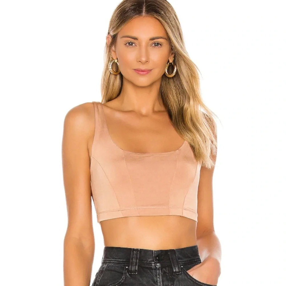 Free People Be Cool Brami Pink Tan Clay Cropped Tee Bralette XS NEW
